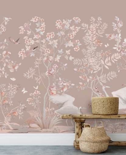 pastellrosa Chinoiserie-Tapete