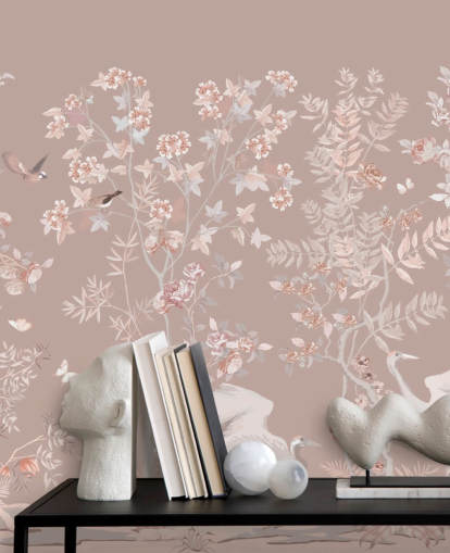 pastel roze chinoiserie behang