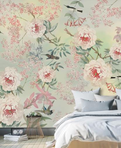 pastel bloemen en vogels behang pastel bloemen en vogels behang