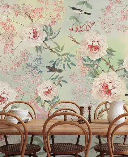 pastel flowers and birds wallpaper