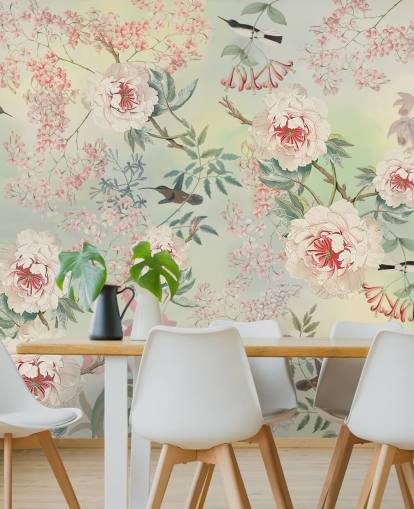 pastell blomster og fugler tapet pastell blomster og fugler tapet