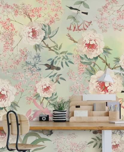 pastel flowers and birds wallpaper