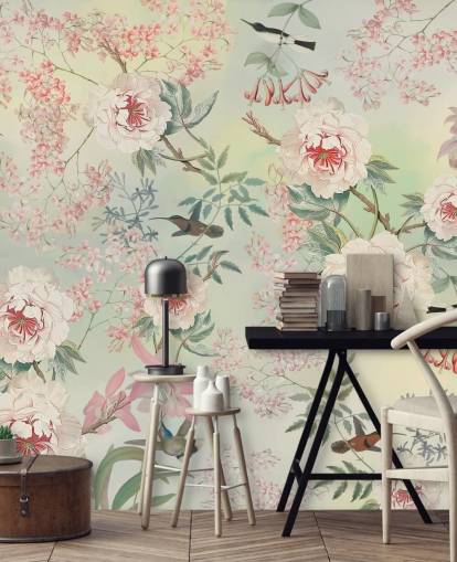 pastellblommor och fåglar tapeter pastellblommor och fåglar tapeter