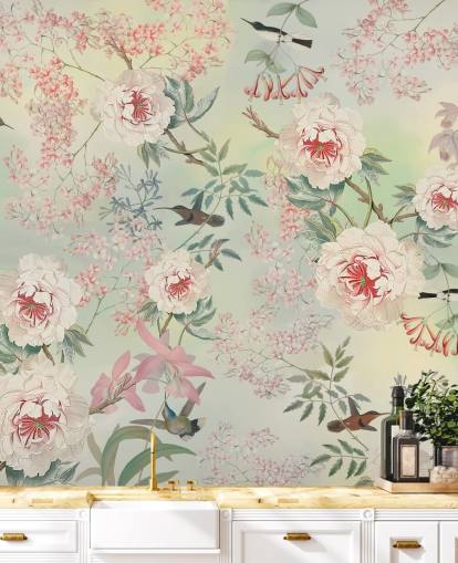 papel pintado de flores y pájaros pastel papel pintado de flores y pájaros pastel