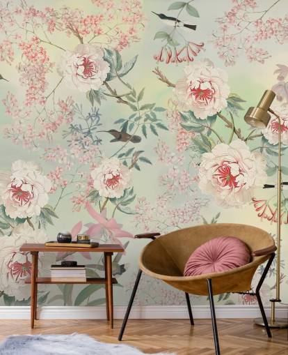 pastel flowers and birds wallpaper