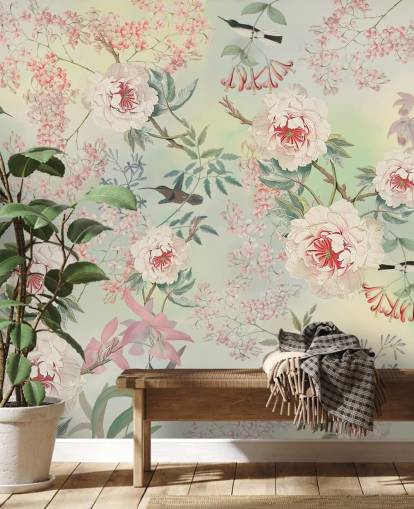 pastel flowers and birds wallpaper