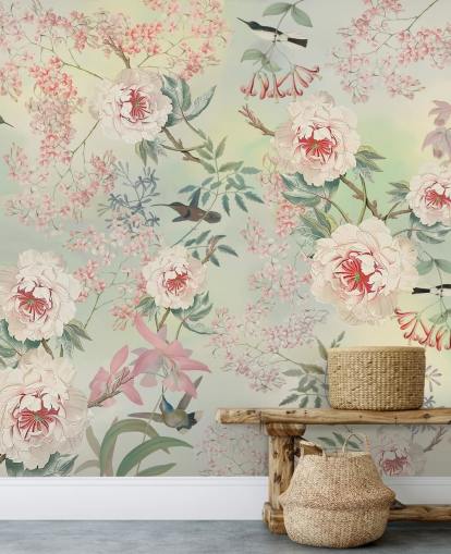 pastel flowers and birds wallpaper