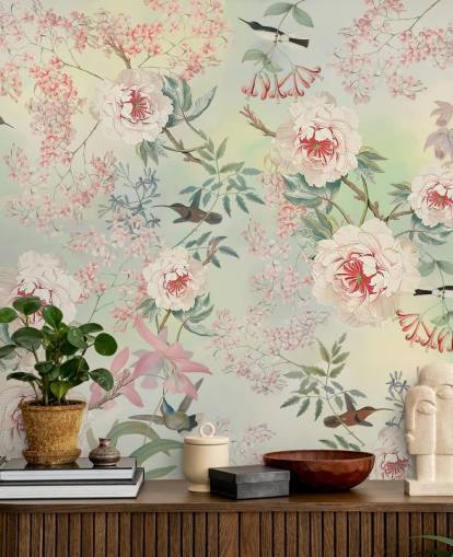 pastel bloemen en vogels behang pastel bloemen en vogels behang