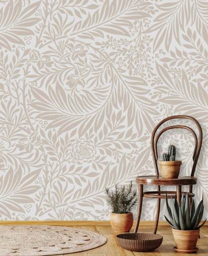 Larkspur pattern wallpaper in beige by William Morris