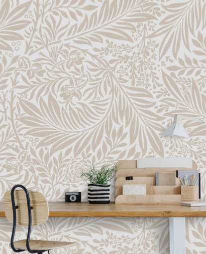 Carta da parati beige con motivo Larkspur di William Morris