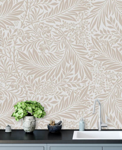 Beige Larkspur-patroonbehang van William Morris