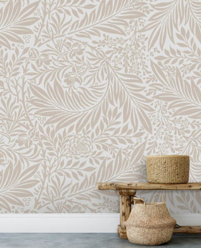 Carta da parati beige con motivo Larkspur di William Morris