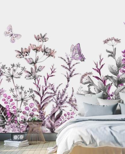 fuchsia weide bloemen behang