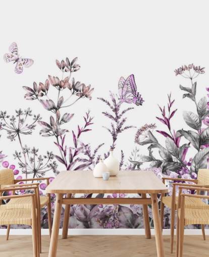 carta da parati con fiori di prato fucsia