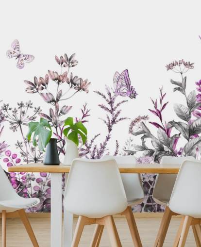 fuchsia weide bloemen behang