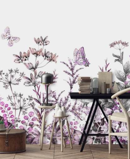 papier peint floral prairie fuchsia