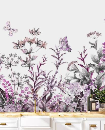 papel de parede floral de prado fúcsia