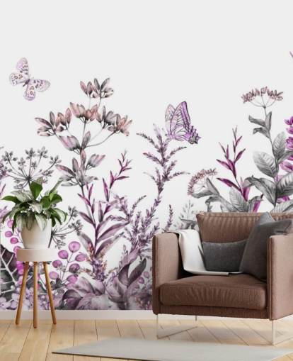 papier peint floral prairie fuchsia