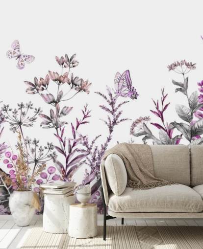 papier peint floral prairie fuchsia