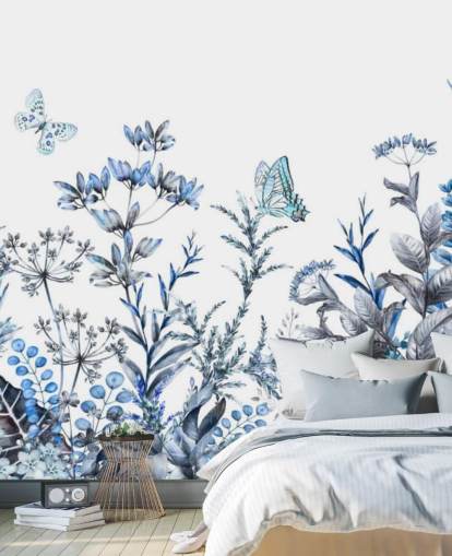 papel pintado floral azul y blanco papel pintado floral azul y blanco