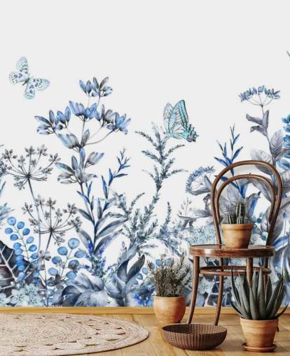 papel pintado floral azul y blanco papel pintado floral azul y blanco