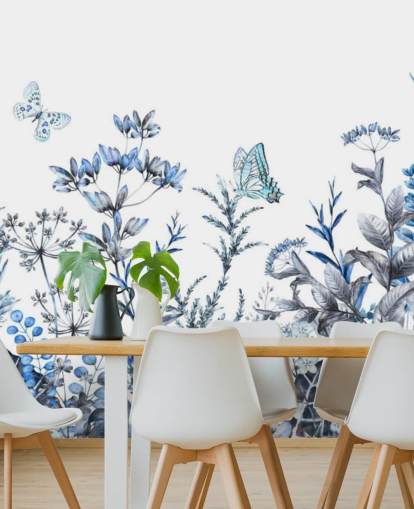 carta da parati floreale blu e bianca