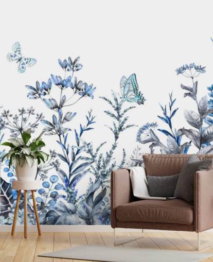 blauw en wit bloemenbehang blauw en wit bloemenbehang