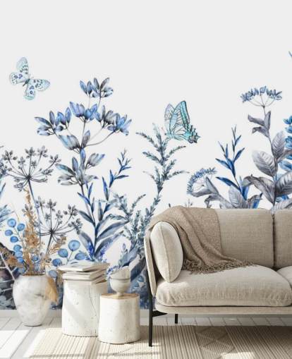 papel pintado floral azul y blanco papel pintado floral azul y blanco