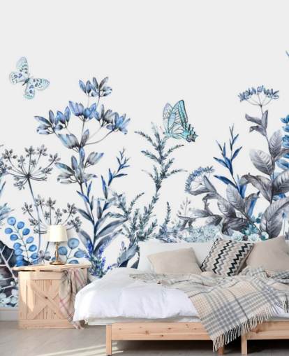 blue and white floral wallpaper