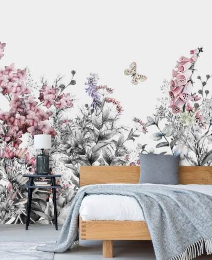 papier peint fleuri rose, blanc et gris papier peint fleuri rose, blanc et gris