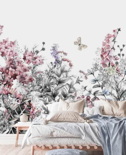 rosa, vitt och grått blommig tapet