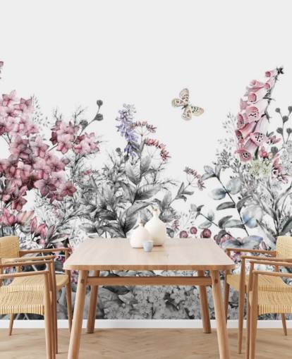 rosa, hvit og grå floral tapet