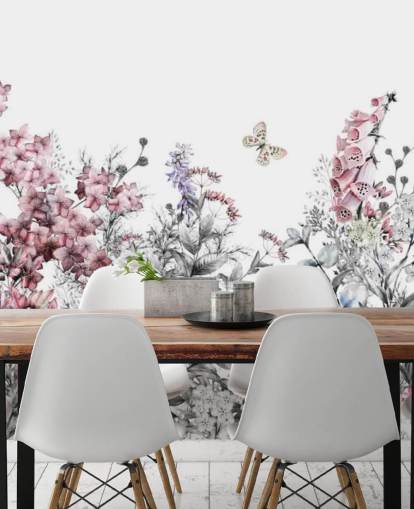 pink, white and gray floral wallpaper