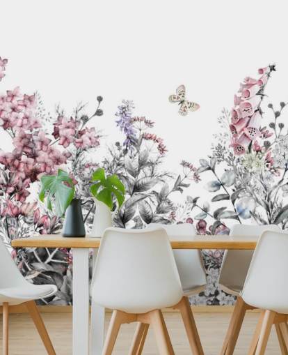 rosa, vitt och grått blommig tapet