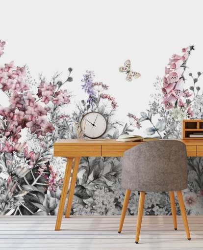 pink, white and gray floral wallpaper