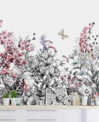 pink, white and gray floral wallpaper