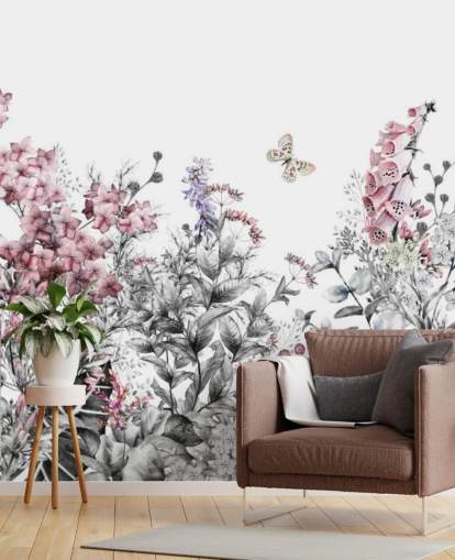 pink, hvid og grå blomster tapet