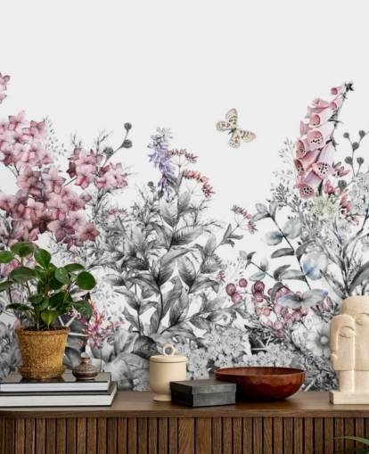 rosa, vitt och grått blommig tapet rosa, vitt och grått blommig tapet