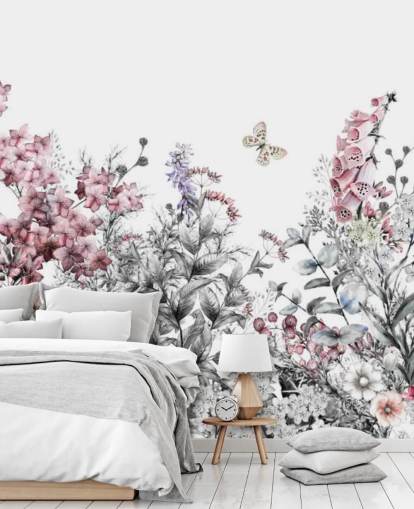 papier peint fleuri rose, blanc et gris papier peint fleuri rose, blanc et gris