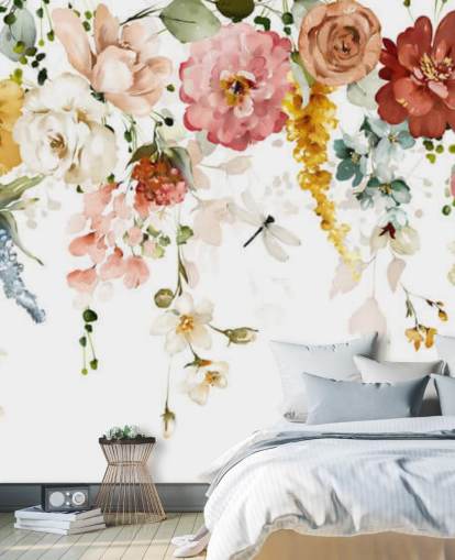 hangende pastelkleurige bloemen behang hangende pastelkleurige bloemen behang