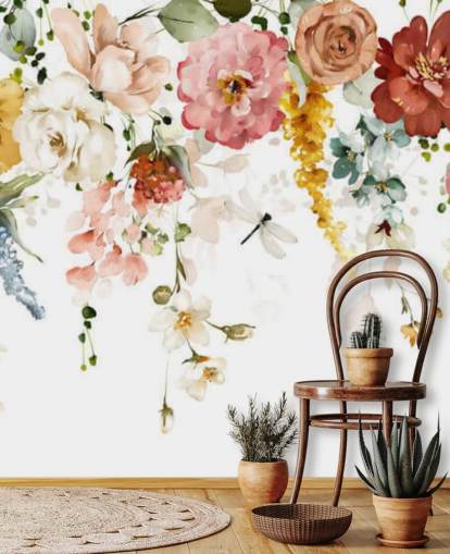 hengende pastell tonet blomster tapet