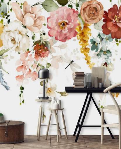 hanging pastel toned flowers wallpaper