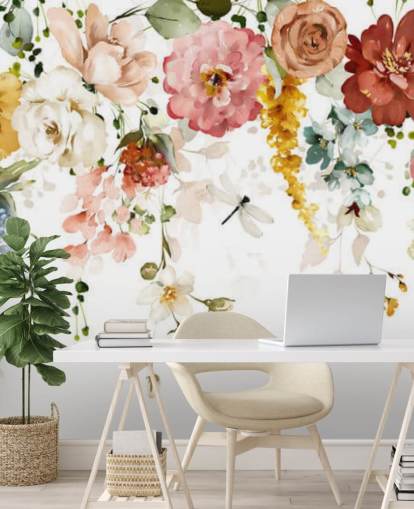 papel pintado de flores en tonos pastel