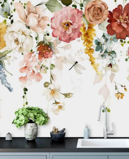 papel de parede pendurado flores em tons pastel