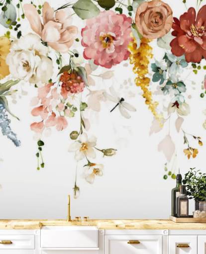 papel pintado de flores en tonos pastel