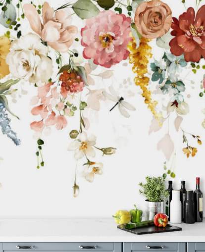 papel pintado de flores en tonos pastel