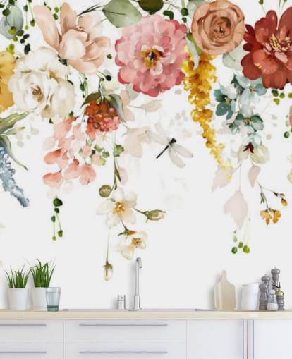 papel pintado de flores en tonos pastel