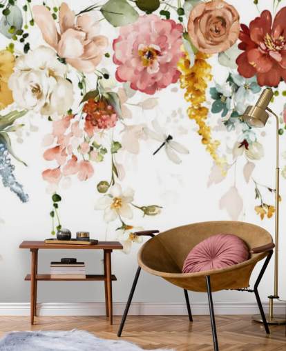 papel pintado de flores en tonos pastel