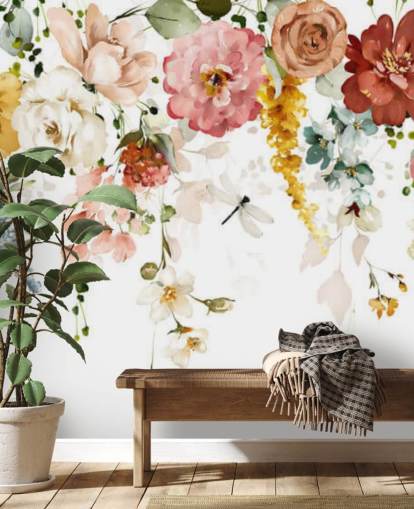 hanging pastel toned flowers wallpaper