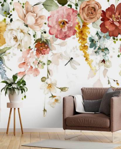 papel de parede pendurado flores em tons pastel